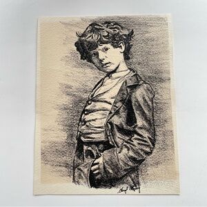 CHARCOAL Sketch A Young Boy Casual Pose Signed by Artist Cheryl Vintage Print